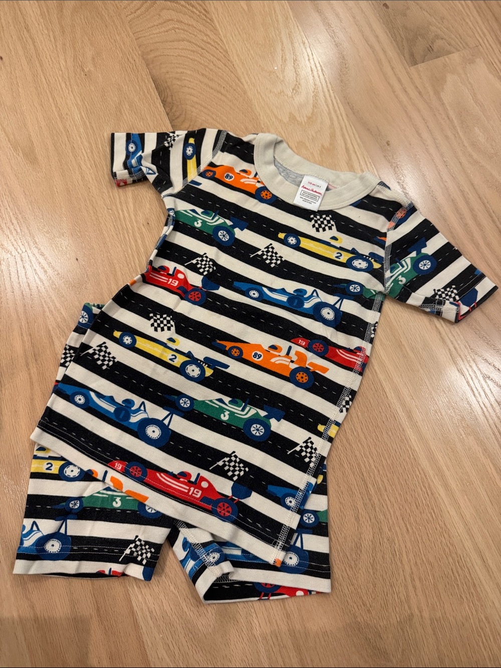 Kids Racing Car Short Sleeve Pajama Set - Multicolor